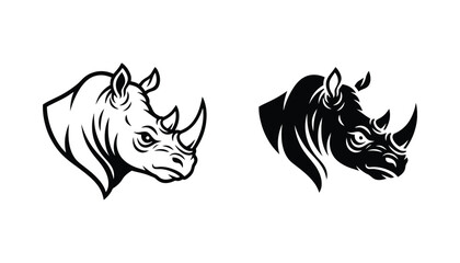Angry rhinoceros head mascot silhouette and outline vector icon for sports or brand logo design © Quantum
