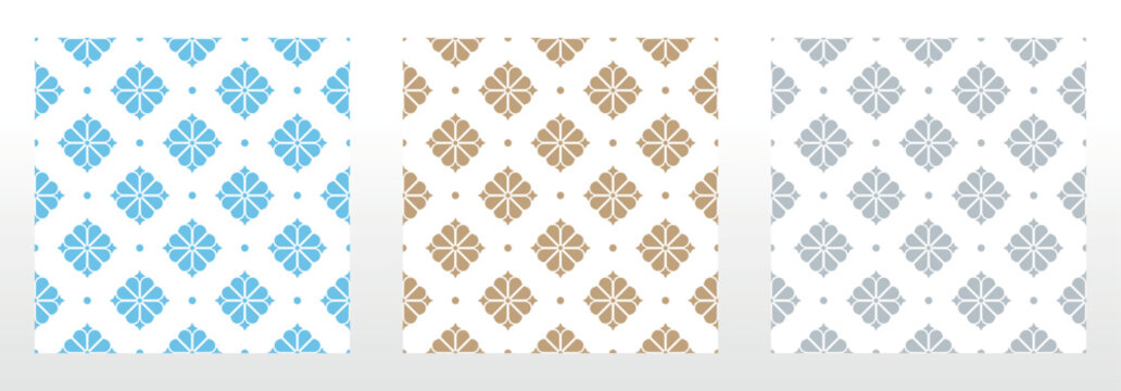 Collection of flower geometric patterns. Seamless vector backgrounds. Colored ornaments. Ornament for fabric, wallpaper, packaging. Decorative prints