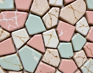 Fototapeta premium Colorful Mosaic Pastel Ceramic Tiles White Background