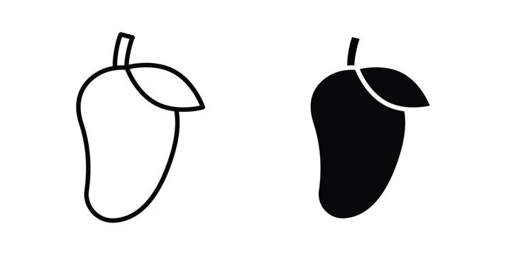 Mango icon vector glyph and thin stroke collection