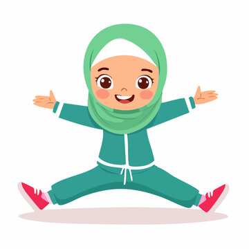 Happy Muslim Girl in Hijab Doing Exercise