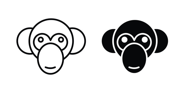 Monkey icon vector glyph and thin stroke collection