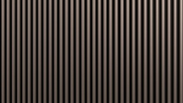 Close-up of parallel wooden slats forming a textured wall with a rich brown finish and varied shades creating depth