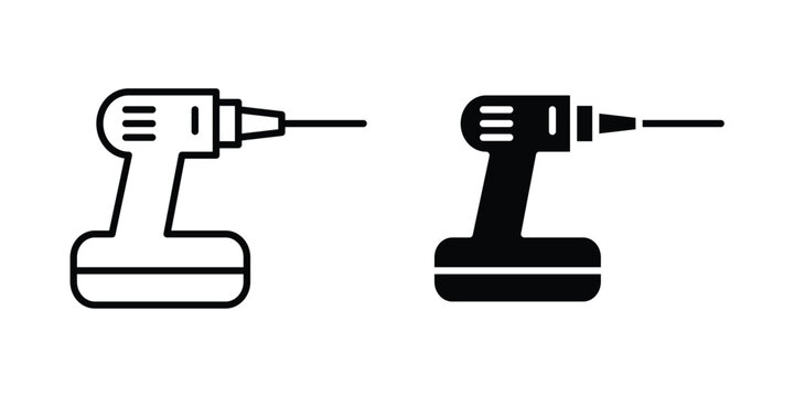 Power drill icon vector glyph and thin stroke collection
