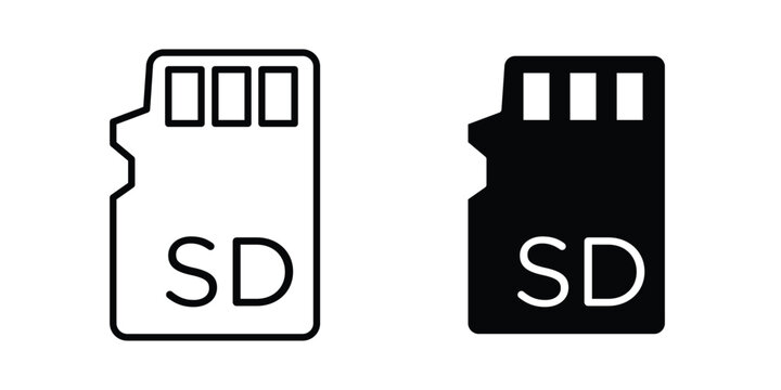 Sd card icon vector glyph and thin stroke collection
