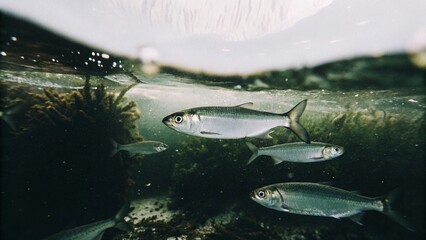 Herring are on the move undersea in the Norwegian sea, the fjords of Norway.  © pinan