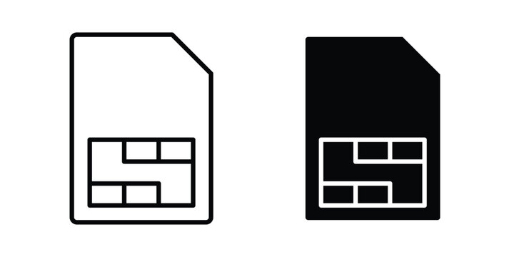 Sim card icon vector glyph and thin stroke collection