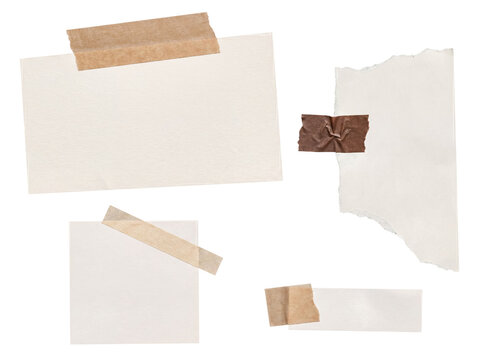 Collection of various ripped paper pieces held with masking tape, creating a collage effect.
