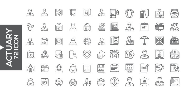 Actuary 72 Icon Set: A comprehensive collection of 72 meticulously designed icons, each representing various aspects of the actuarial profession, providing a versatile visual toolkit.