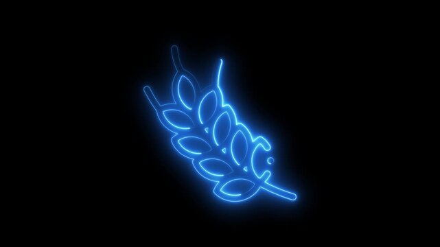 Glowing Blue Neon Leaf Outline on Black Background with Modern Futuristic glowing leaf futuristic modern neon outline