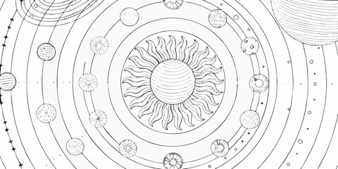 solar system diagram illustration in black and white © Hridoy