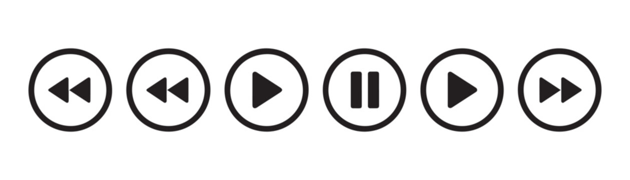 Media player control vector icons set. simple modern style play, pause, stop, forward, backward buttons.