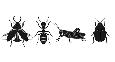 Collection of black insect silhouettes on a white background © Four