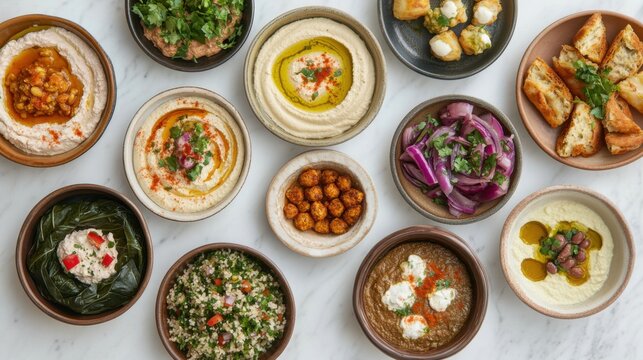 A Lebanese Mezze Feast: Assortment of Dips, Salads, and Small Plates