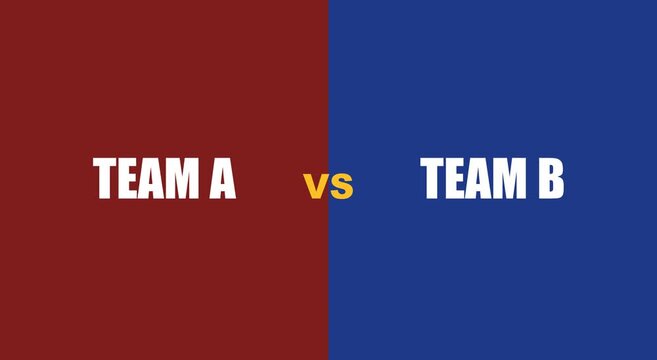 Team a vs team b split screen competition for sports matchup animation