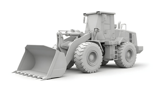 A large gray wheel loader with a bucket is positioned on a clean surface.