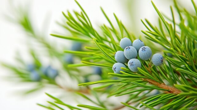 Close-up of Juniper Berry Cluster on Evergreen Branch