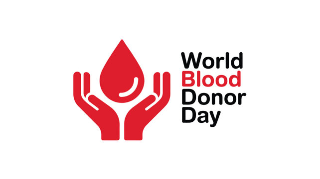 World blood donor day concept with red drop and helping hands symbol for donation awareness