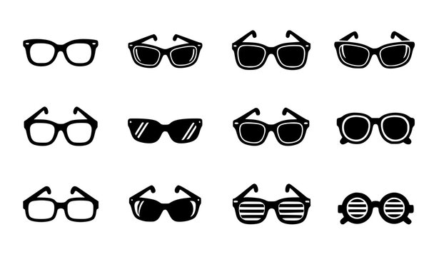 Glasses silhouettes vector eyewear icon sunglasses set