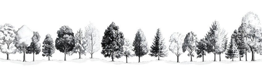 Fototapeta premium A vector illustration of trees with detailed pencil shading effect and natural organic forms.