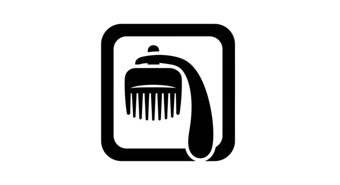 Black solid pet grooming icon with brush and comb tools inside a square frame