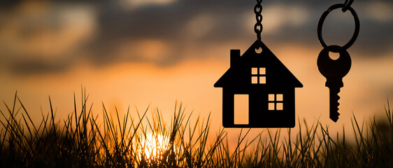Obraz premium Real estate investment house key chain home ownership property security mortgage symbol savings hope