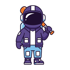 Fototapeta premium Astronaut Player Holding A Baseball Bat Wearing A Space Suit With A Modern Urban Jacket Style
