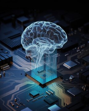 Brain on computer chip circuit board technology electronics