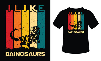 I like dainosaurs graphic t shirt design with retro sunset style print art. © Uhnus