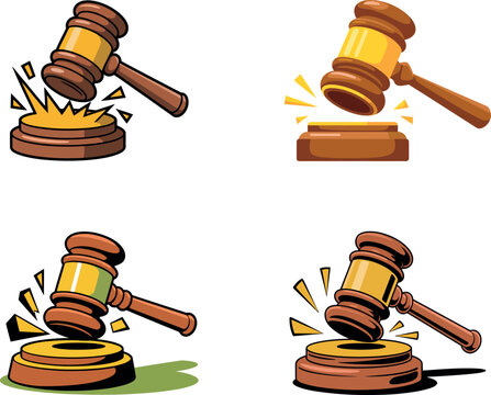 Judge gavel collection set for courtroom justice and legal decision themes