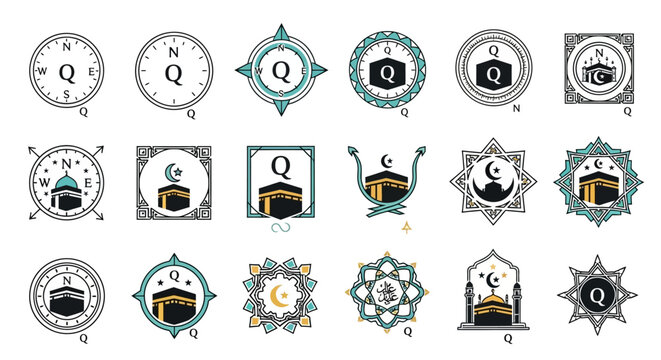 Collection of various Islamic geometric icons and symbols.