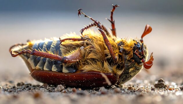 Dead Cicada on Sandy Ground Closeup.