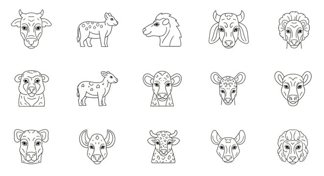 A collection of various animal head illustrations.