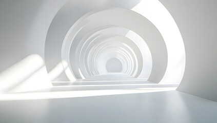 Obraz premium Minimal abstract white scene with floating circular forms and soft lighting