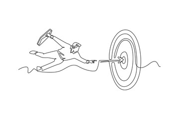 Obraz premium Employees reaching professional targets. Moving towards goal. Career growth concept. Single line draw design. Vector graphic illustration
