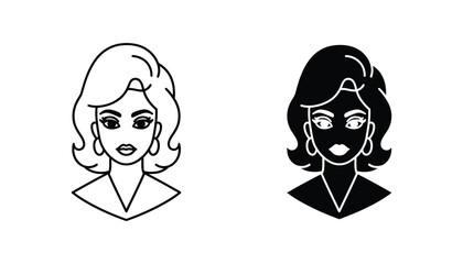 Glamorous woman portrait with retro hairstyle and large hoop earrings in stylized vector graphic art © Minimalist