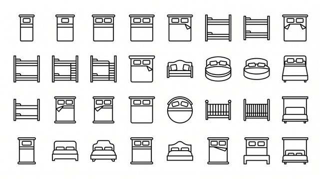 Collection of various bed types and styles in a grid layout.