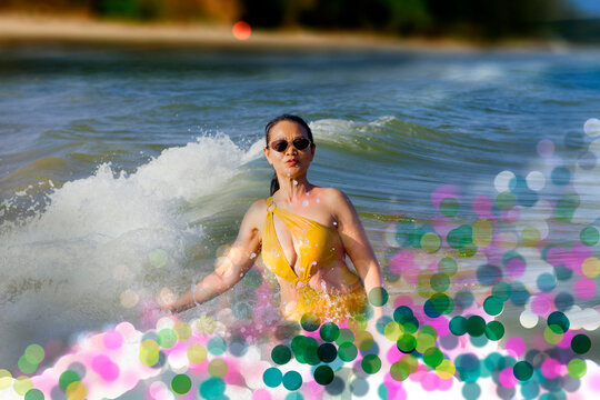 Woman big breasts and bokeh