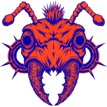 Stylized orange ant head vector illustration for mascot or stickers