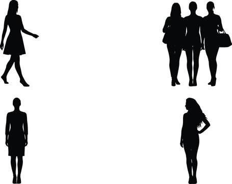 Black people silhouette illustrations showing walking, standing, and group poses for fashion, lifestyle, and creative design projects