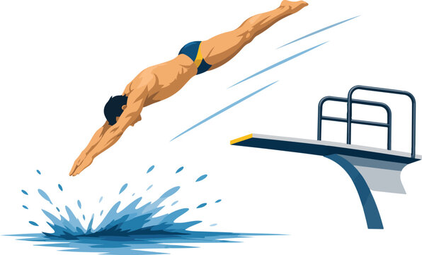 Diver jumping from a diving board into water swimming