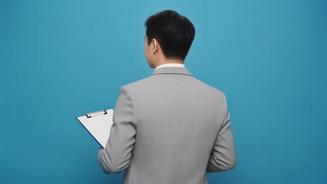 ノートを持つ後ろ姿の知的なビジネスプロフェッショナル