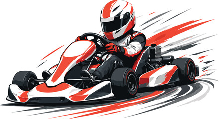 Go-kart racer in a red and white suit driving fast © Nargis