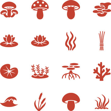 Natural Forest and Water Plant Icons for Eco Branding and Wellness