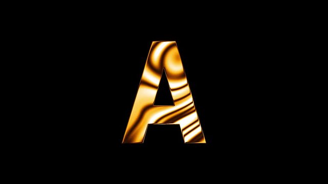 Animation of golden glass curve lines texture alphabet A text design with black background
