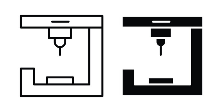 3D printer icon thin line and black silhouette flat style