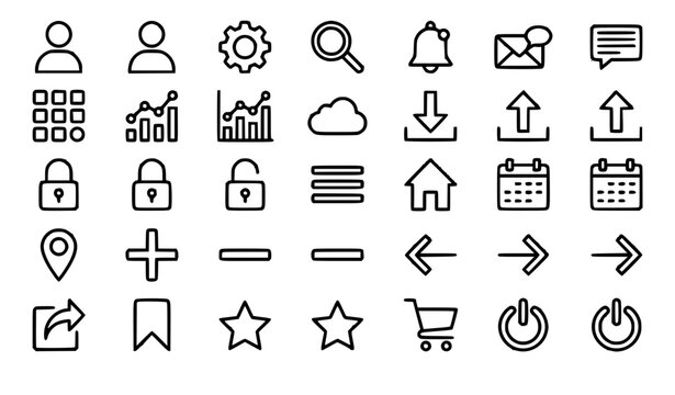 Modern UI UX outline icon set with editable stroke minimal line icons isolated on white background