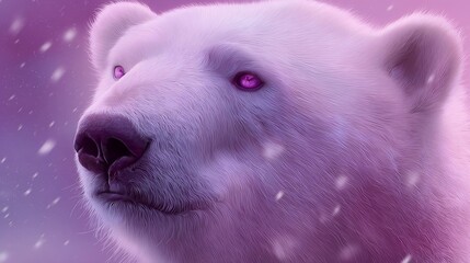 Fototapeta premium A majestic polar bear gazes upward against a dreamy pastel backdrop, embodying the beauty and mystery of Arctic wildlife. A stunning visual experience.