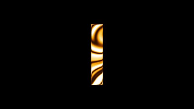 Animation of golden glass curve lines texture alphabet I text design with black background