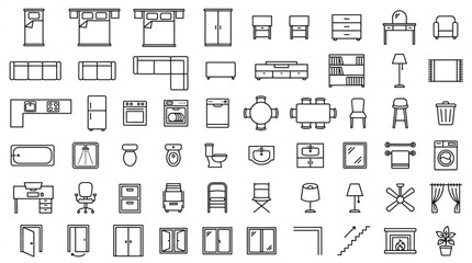Obraz premium Collection of Hand Drawn Furniture and Architectural Elements Icons.